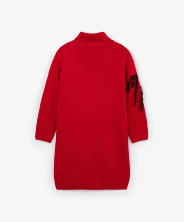 Плетена рокля с дълъг ръкав червена за момиче Gulliver