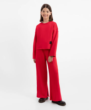 Широки панталони от футер с цепки червени за момиче Gulliver