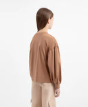 Трикотажен лонгслив с обемни ръкави и принт кафяв за момиче Gulliver