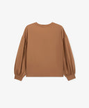 Трикотажен лонгслив с обемни ръкави и принт кафяв за момиче Gulliver