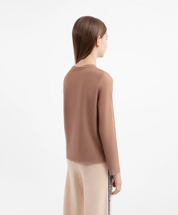 Лонгслив от трикотаж и мрежа комбиниран кафяв за момиче Gulliver