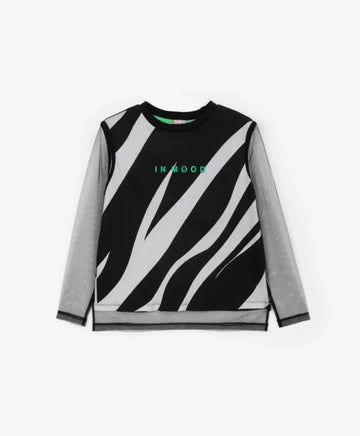 Блуза с дълъг ръкав от трико и мрежа, черна, за момиче Gulliver