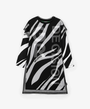 Рокля с дълъг ръкав от трико и мрежа, черно-бяла, за момиче Gulliver