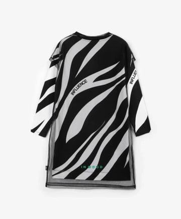 Рокля с дълъг ръкав от трико и мрежа, черно-бяла, за момиче Gulliver