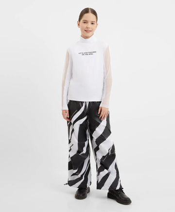 Поларени панталони с принт черно-бели за момиче Gulliver