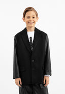 Черно сако с права свободна кройка и ръкави от еко кожа от Gulliver