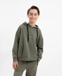 Оверсайз худи от футер с бродерии в цвят каки за момче Gulliver