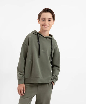 Оверсайз худи от футер с бродерии в цвят каки за момче Gulliver