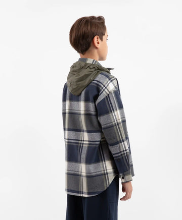 Фланелена риза оверсайз с дълъг ръкав и качулка от плат на каре за момче Gulliver