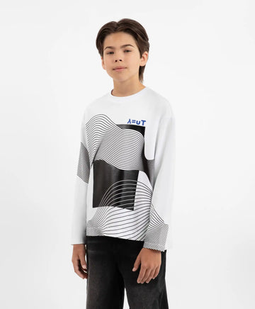 Трикотажен лонгслив с принт бял за момче Gulliver