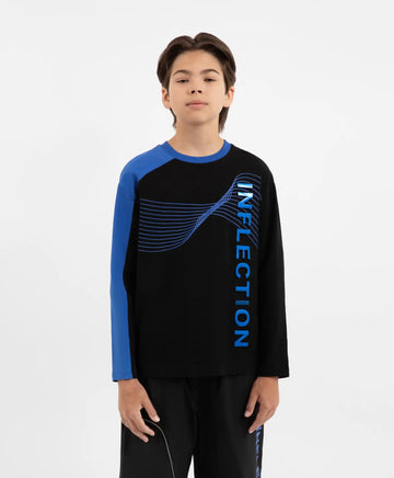 Трикотажен лонгслив с принт син за момче Gulliver