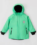 Яке междинен сезон водоустойчиво с качулка и маншети-митенки зелено за момче Button Blue