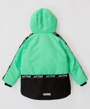 Яке междинен сезон водоустойчиво с качулка и маншети-митенки зелено за момче Button Blue