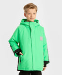 Яке междинен сезон водоустойчиво с качулка и маншети-митенки зелено за момче Button Blue