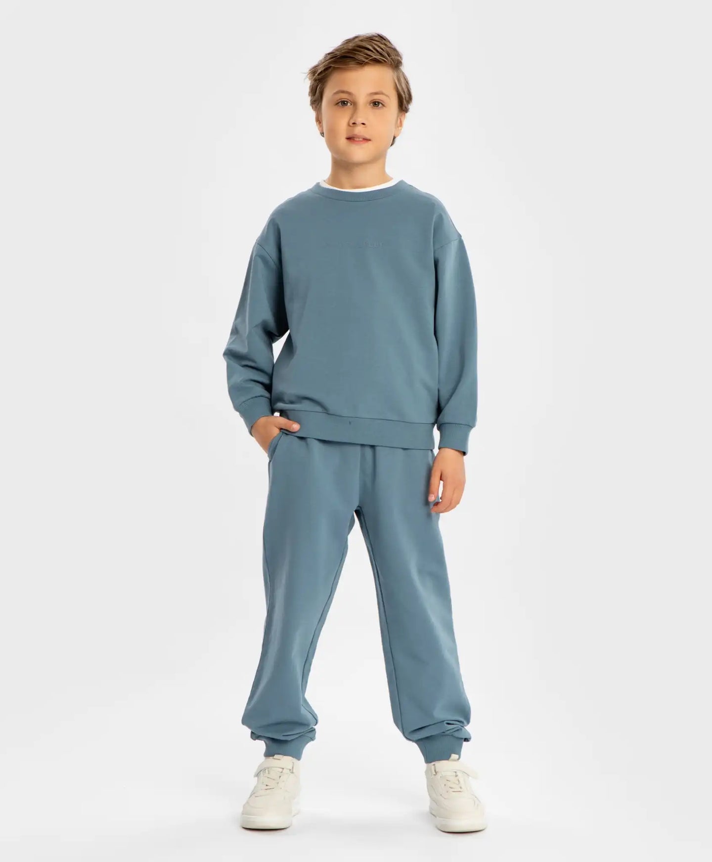 Суитшърт базов с дълъг ръкав и принт син детски Button Blue