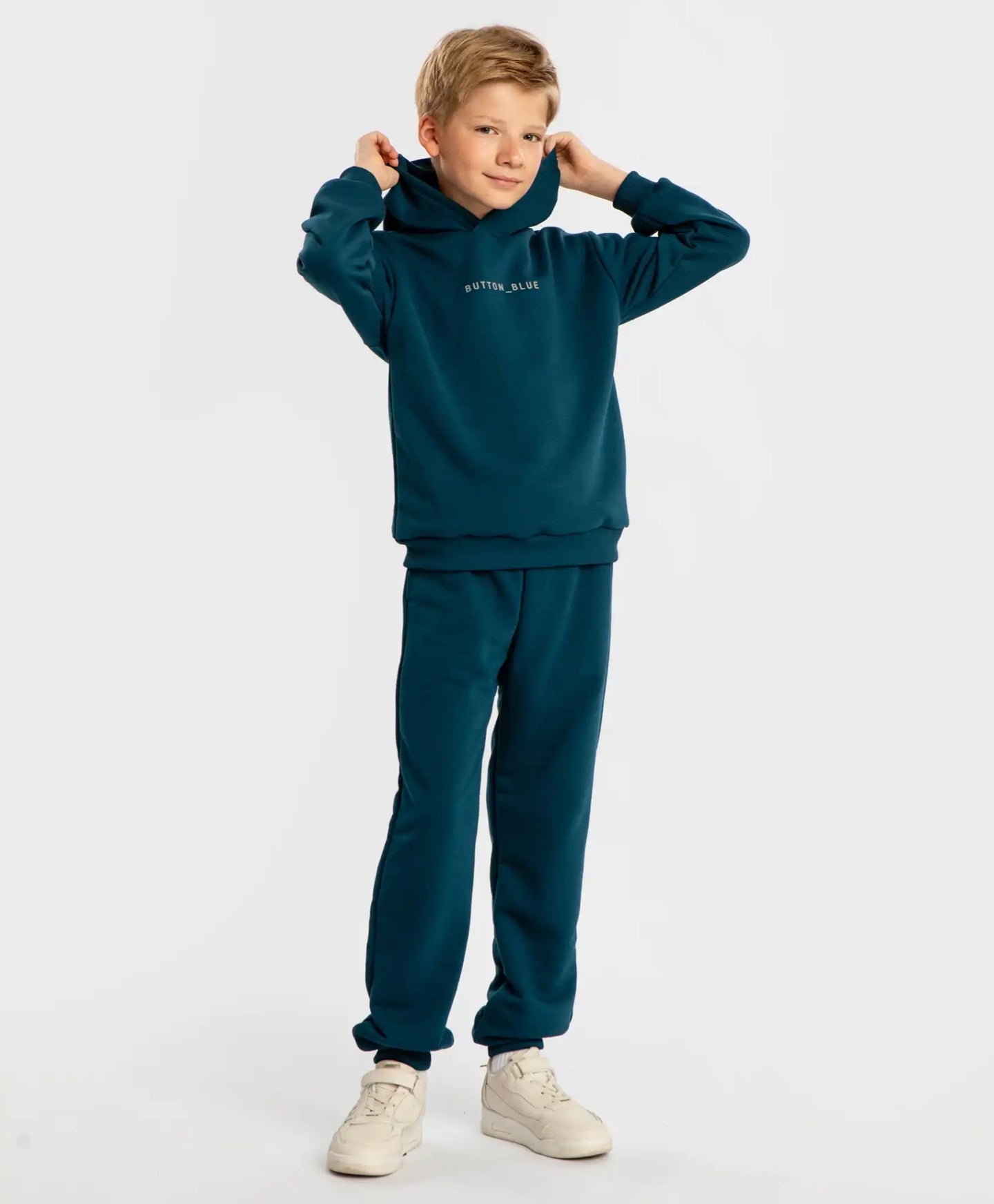 Суитшърт с качулка и принт син детски Button Blue
