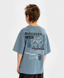 Тениска с къс ръкав и принт светлосиня за момче Button Blue