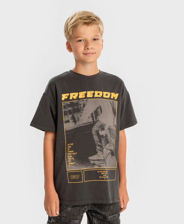 Тениска с къс ръкав и принт сива за момче Button Blue