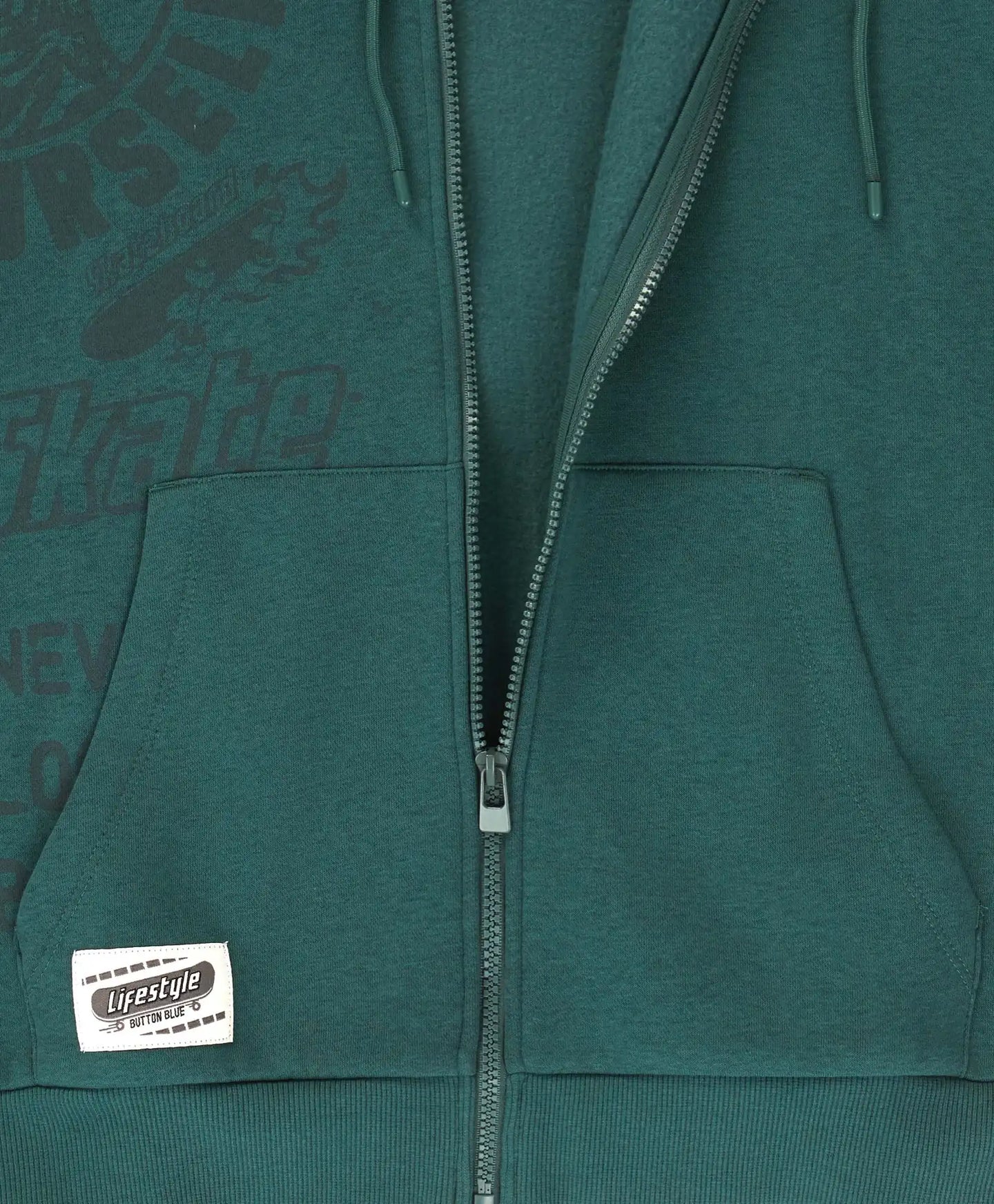 Худи подплатено с цип, качулка и принт зелено за момче Button Blue