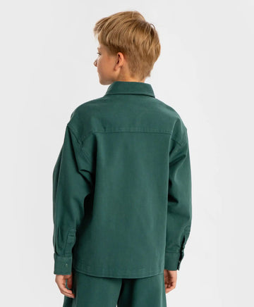 Риза с копчета топла с дълъг ръкав и джобове зелена детска Button Blue