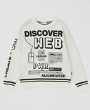 Пуловер с жакардов принт на компютърна тематика кремав за момче Button Blue