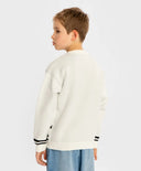 Пуловер с жакардов принт на компютърна тематика кремав за момче Button Blue