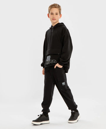 Джогъри карго с три джоба и ластичен колан черни за момче Button Blue