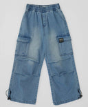 Дънки широки Antifit с четири джоба сини детски Button Blue