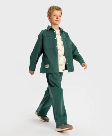 Панталони прави Straight fit с ластичен колан зелени детски Button Blue