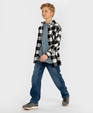 Дънки подплатени прави Regular fit с ефект на изтъркване сини детски Button Blue