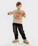 Лонгслив с баскетболен принт бежов за момче Button Blue