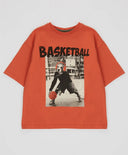 Тениска с къс ръкав и баскетболен принт оранжева за момче Button Blue