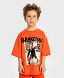 Тениска с къс ръкав и баскетболен принт оранжева за момче Button Blue