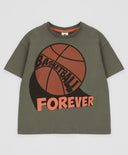 Тениска с къс ръкав и принт на топка хаки за момче Button Blue