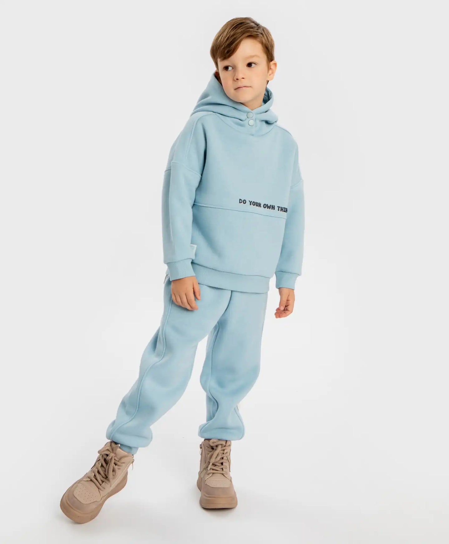 Худи подплатено с качулка и принт светлосиньо за момче Button Blue