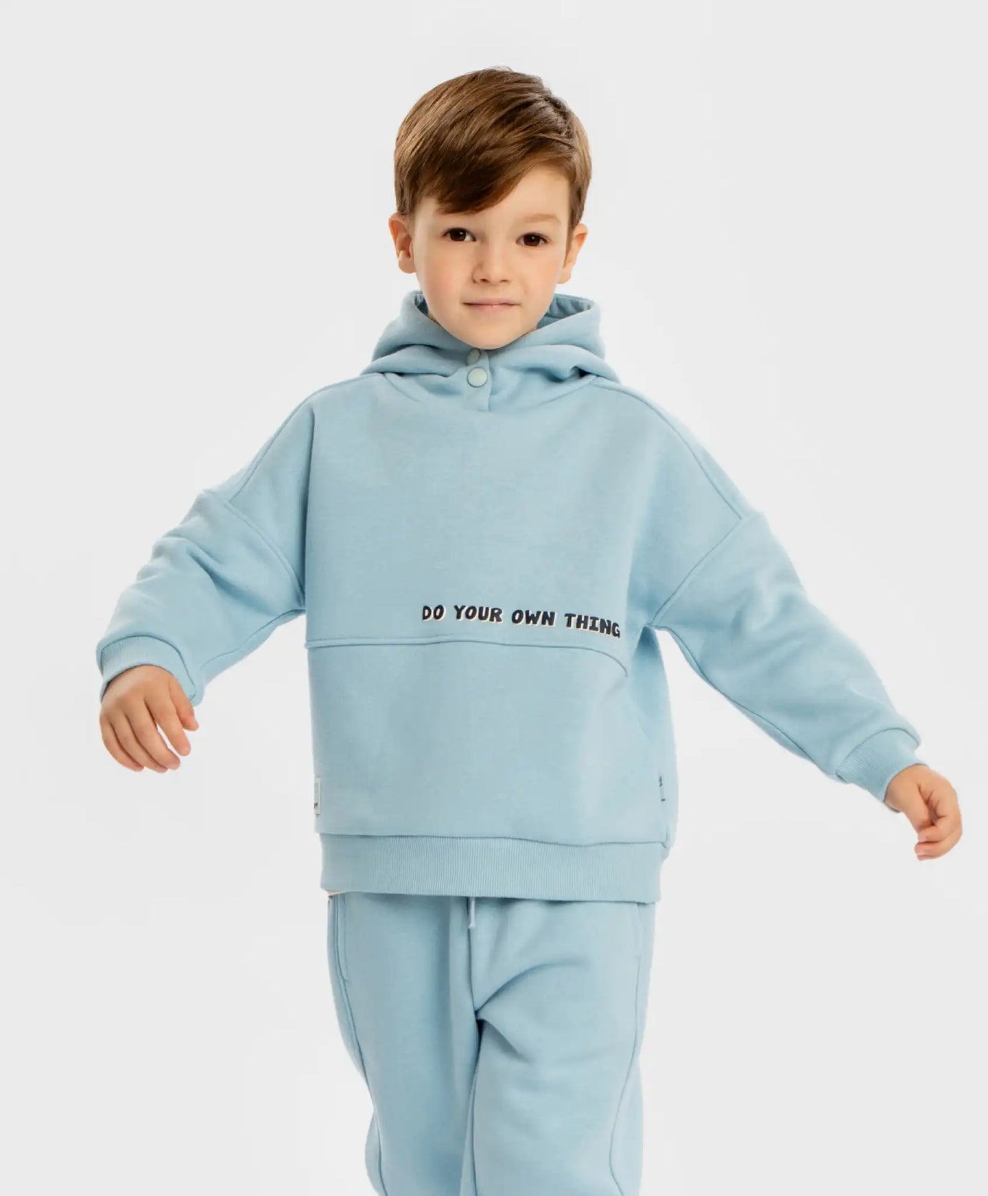 Худи подплатено с качулка и принт светлосиньо за момче Button Blue
