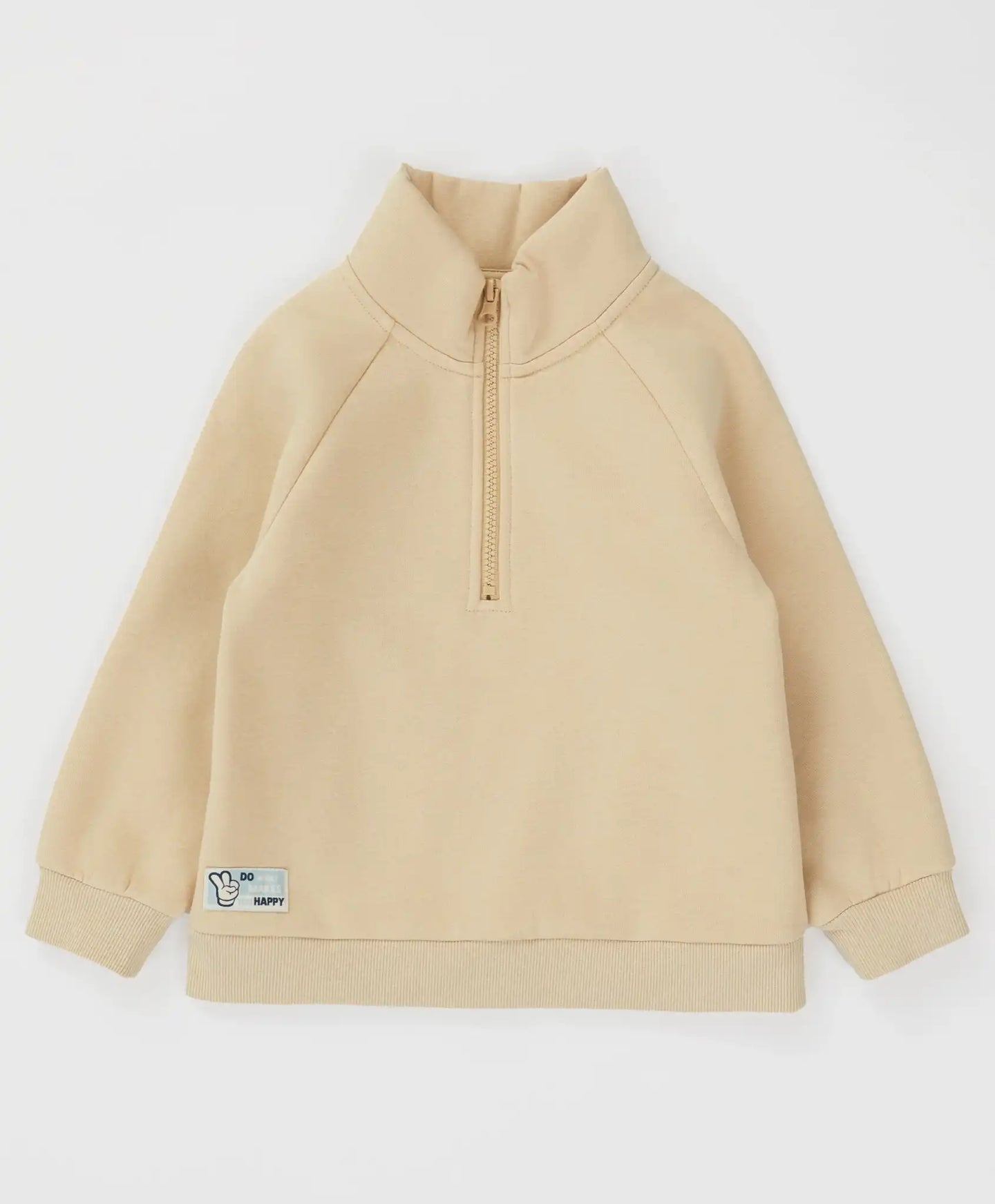 Суитшърт подплатен с яка и цип бежов за момче Button Blue