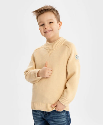 Пуловер с яка на стойка в бежов цвят за момче Button Blue