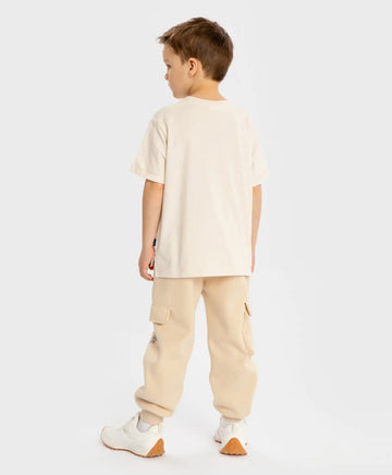 Джогъри карго подплатени с принт и четири джоба бежови за момче Button Blue