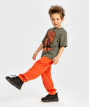 Панталони с джобове и ластичен колан оранжеви за момче Button Blue