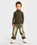 Панталони дънкови с ластичен колан и изтърквания зелени за момче Button Blue