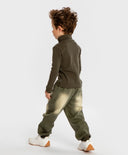 Панталони дънкови с ластичен колан и изтърквания зелени за момче Button Blue