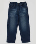 Дънки подплатени прави с ефект на изтъркване сини детски Button Blue