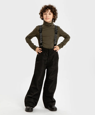 Панталони подплатени междинен сезон със свалящи се тиранти черни детски Button Blue