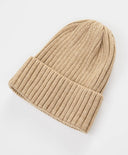 Шапка плетена с подгъв бежова детска Button Blue