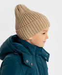 Шапка плетена с подгъв бежова детска Button Blue