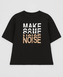 Тениска с къс ръкав и метализиран принт черна за момче Button Blue