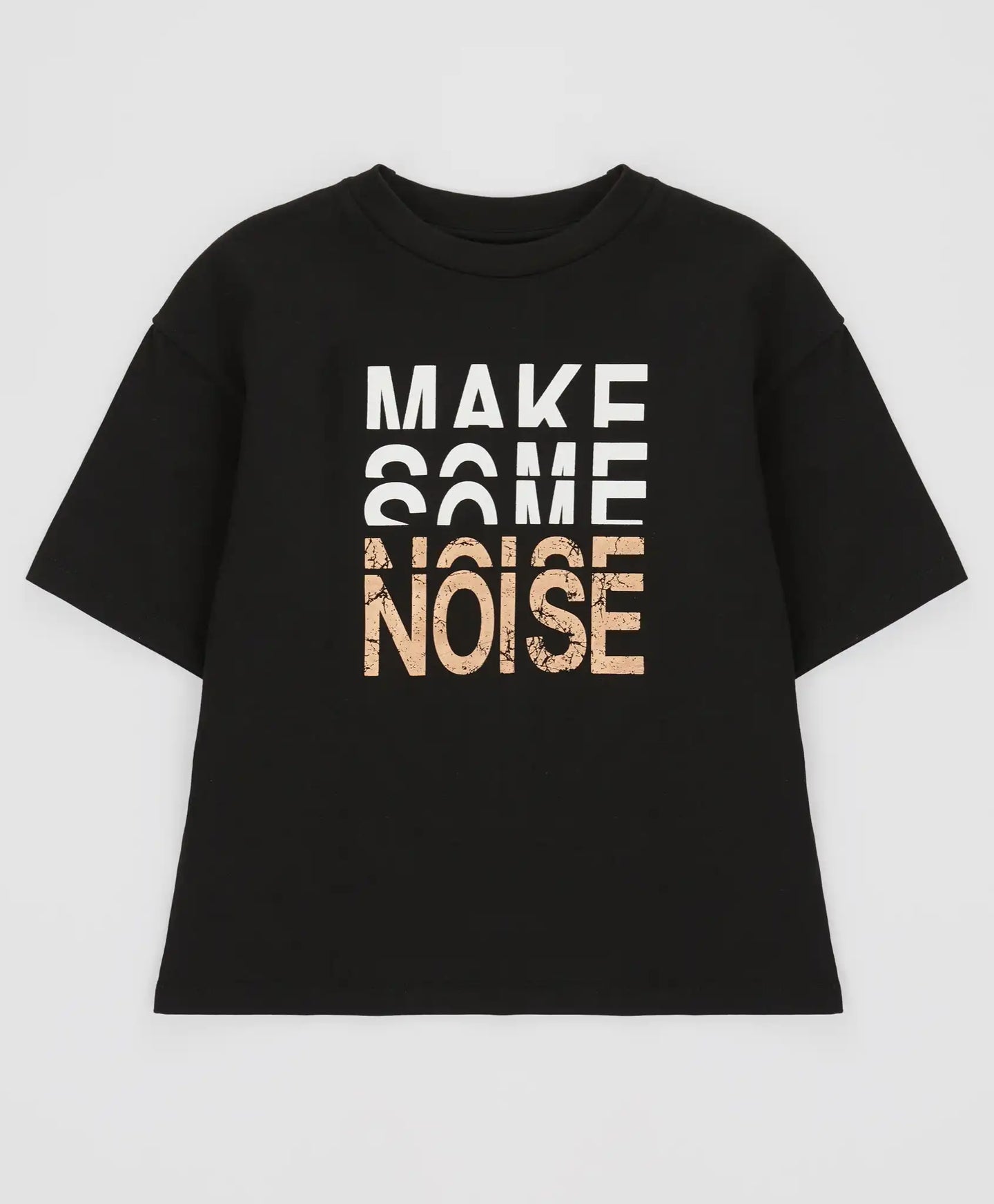 Тениска с къс ръкав и метализиран принт черна за момче Button Blue