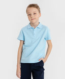 Поло тениска от пике с яка синя Button Blue