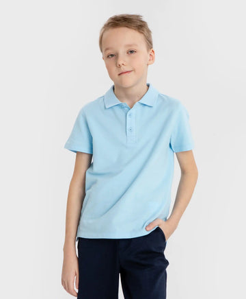 Поло тениска от пике с яка синя Button Blue